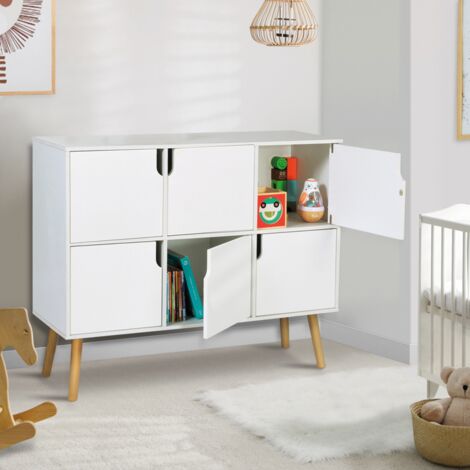 Cubo de almacenaje infantil EMMIE con 6 compartimentos de madera blanca (1/5)