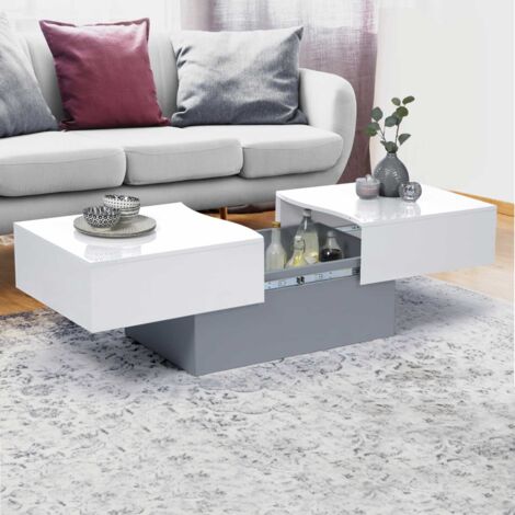 Mesa de centro corredera MARTA de madera gris con tapa blanca