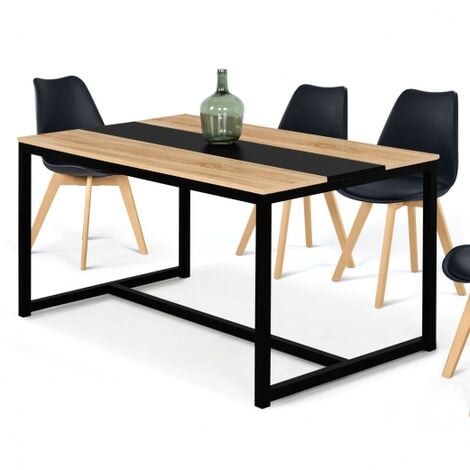 Mesa de comedor rectangular DOVER 8 personas banda central negra diseño industrial 150 cm