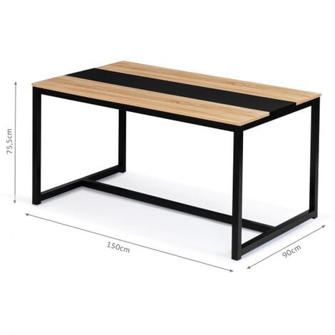 Mesa de comedor rectangular DOVER 8 personas banda central negra diseño industrial 150 cm
