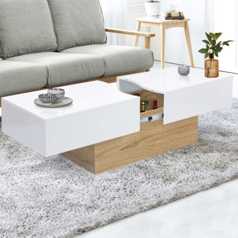Mesa de centro corredera MARTA en imitación madera de haya y blanco
