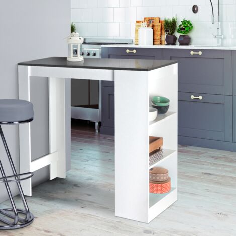 BARTH mesa de bar para 2 a 4 personas, madera blanca, tablero gris