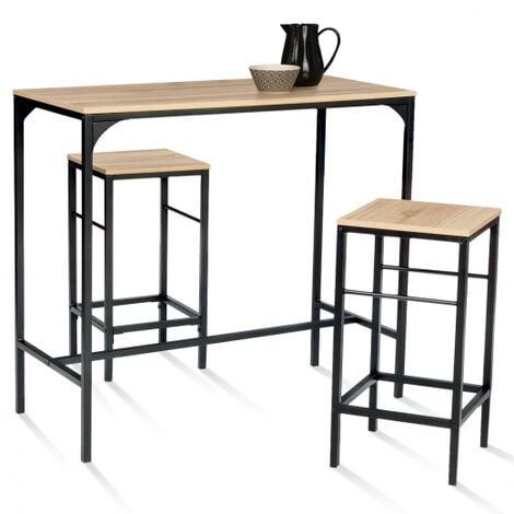 Mesa alta de bar y 2 taburetes de diseño industrial DETROIT