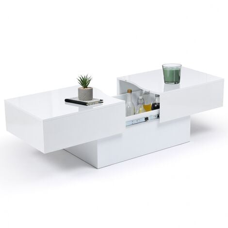  Mesas de centro elevables LED para sala de estar, mesa de  centro blanca brillante con almacenamiento, moderna mesa de centro con 16  colores de luz, mesa central rectangular de madera para