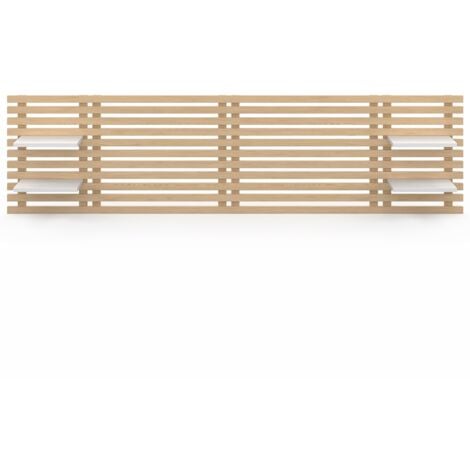 Cabecero de listones de madera clara AVA 240 CM con estantes blancos