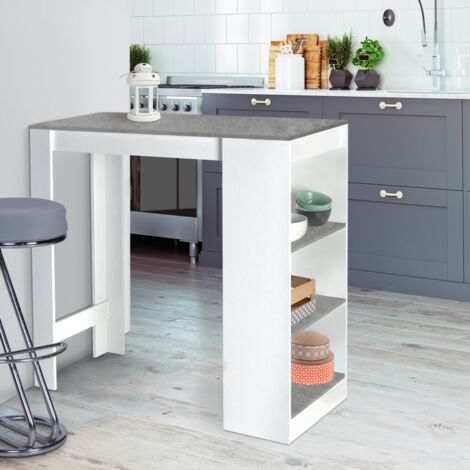 BARTH mesa de bar para 2 a 4 personas, madera blanca, tablero efecto hormigón