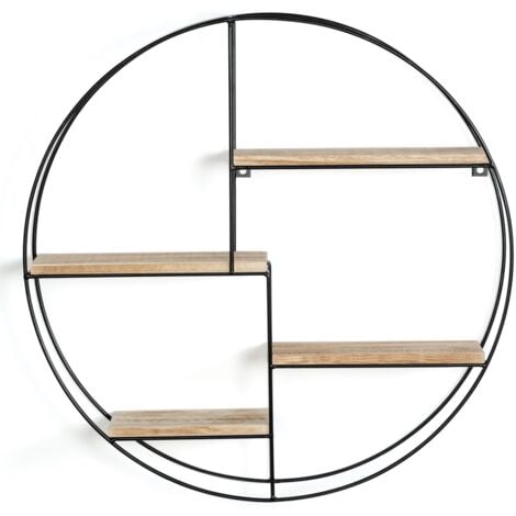 Estantería de pared redonda LILY, 4 niveles, madera y metal, diseño industrial