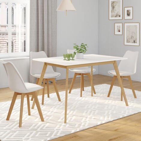 INGA Mesa extensible escandinava 4-8 personas blanca 120-160 cm
