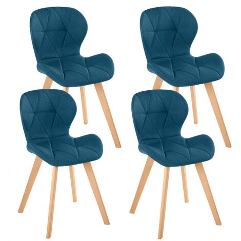 Lote de 4 sillas de comedor ROBINE de tela azul pato