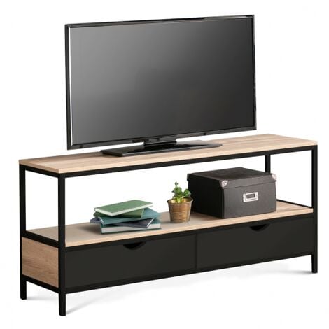 Visio NP Mueble TV industrial 210cm 2 puertas 2 cajones madera negro.