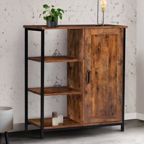 Aparador de 3 estantes y armario DAYTON de diseño industrial envejecido 70 cm