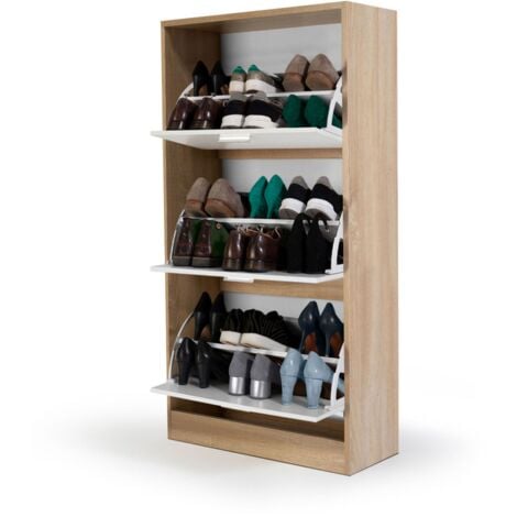 Mueble zapatero KLARK imitación haya 3 puertas blanco