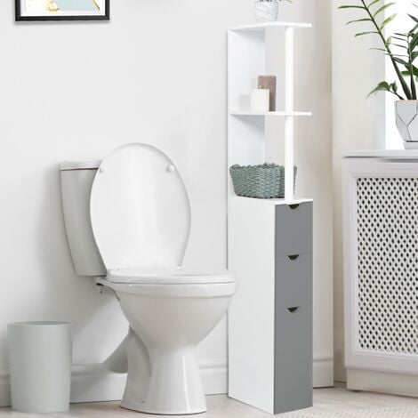 Armario WC, mueble de aseo de 3 puertas blanco y gris WILLY