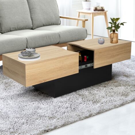 Mesa de centro corredera MARTA de madera negra e imitación de haya