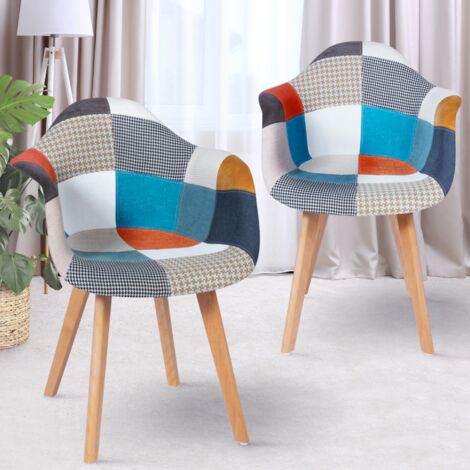 Lote de 2 sillas de comedor escandinavas SARA con motivo patchwork multicolor (1/5)