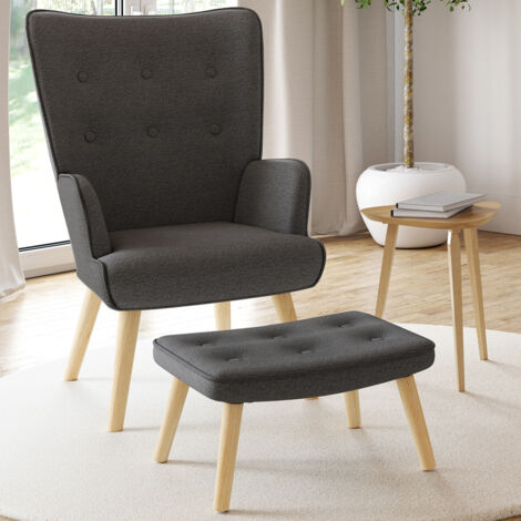 Sillón escandinavo IVAR con reposapiés gris antracita