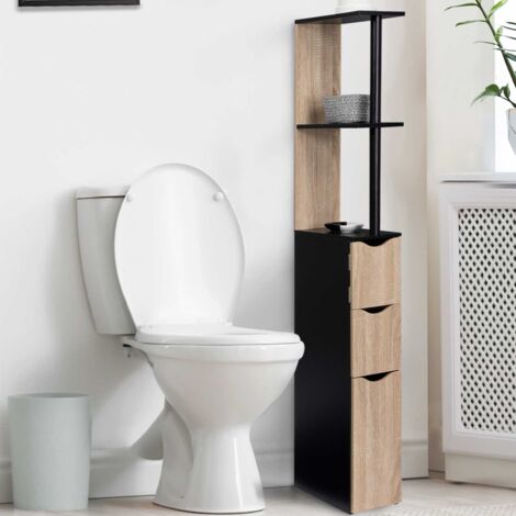 Mueble estantería para WC WILLY de 3 puertas en haya y negro