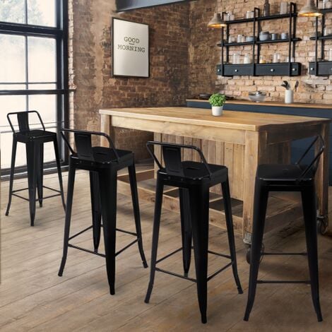 Taburetes de bar con respaldo, taburetes altos de cocina con respaldo,  sillas de bar con respaldo, reposapiés, asiento industrial para comedor