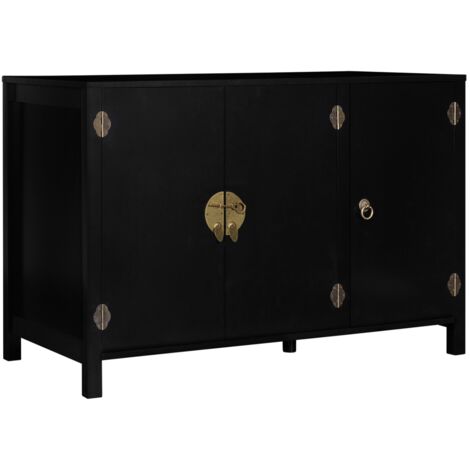YANG Aparador bajo asiático de 3 puertas, madera negra 110 cm