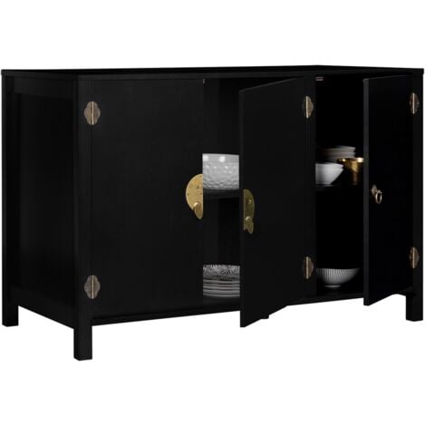 YANG Aparador bajo asiático de 3 puertas, madera negra 110 cm