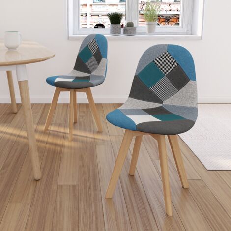 Lote de 2 sillas escandinavas SARA con patchwork azul (1/5)