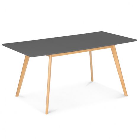 Mesa extensible escandinava INGA, 4-8 personas, tablero gris antracita, patas de madera 120-160 cm