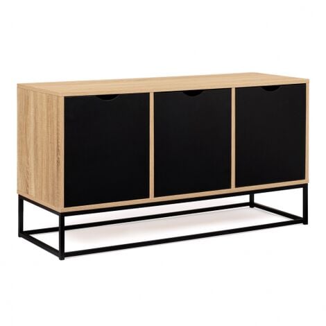 BOSTON Aparador de 3 puertas, negro, diseño industrial 113 cm