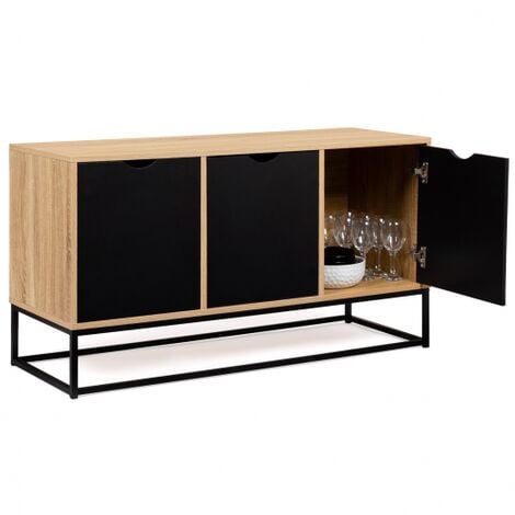 BOSTON Aparador de 3 puertas, negro, diseño industrial 113 cm
