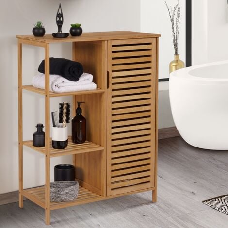 Mueble de almacenamiento de baño de bambú con 3 estantes y con armario BEA