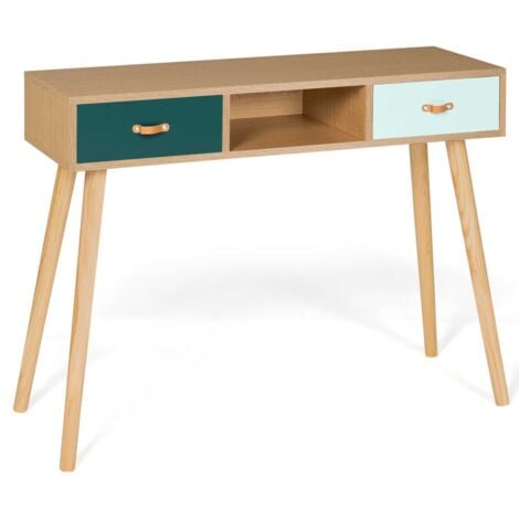 Consola escandinava ALIZE 2 cajones madera y verde