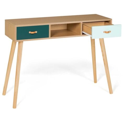 Consola escandinava ALIZE 2 cajones madera y verde