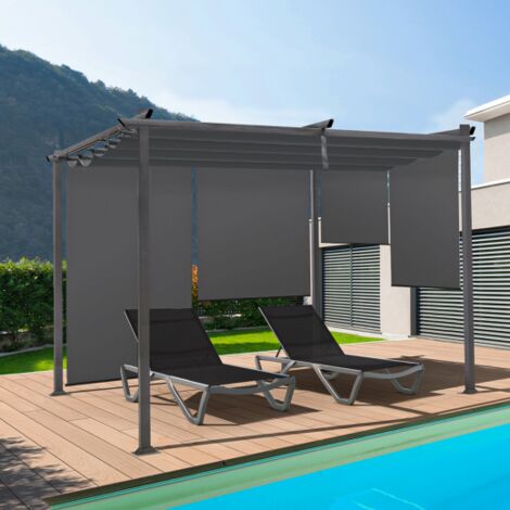 Pérgola edición especial techo retráctil 3x4 M y 4 toldos gris antracita