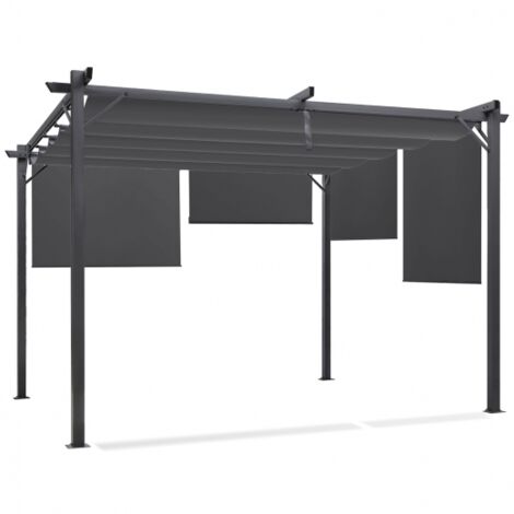 Pérgola edición especial techo retráctil 3x4 M y 4 toldos gris antracita