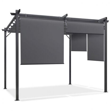 Pérgola edición especial techo retráctil 3x4 M y 4 toldos gris antracita