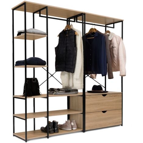 Armario modular con doble armario, estantes y 2 cajones L. 170 cm DETROIT diseño industrial