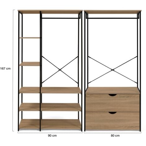 Armario modular con doble armario, estantes y 2 cajones L. 170 cm DETROIT diseño industrial