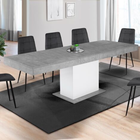 Mesa de comedor extensible EDEN 6-10 personas hormigón y blanco 160-200 cm