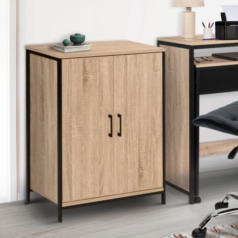 Idmarket – Módulo bajo 2 puertas de metal y aglomerado – Estante ajustable en 3 posiciones – Dimensiones 70x30x81 cm – Diseño industrial moderno (1/5)