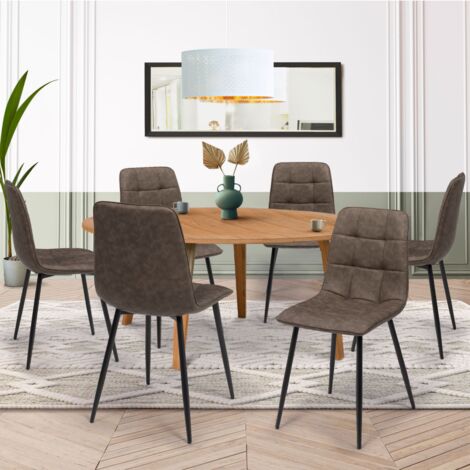 Lote de 6 sillas de comedor vintage de PU marrón MILA (1/5)