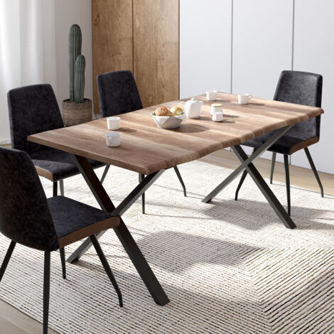 DAKOTA Mesa de comedor rectangular de 6 plazas con patas en forma de X, diseño industrial 160 cm