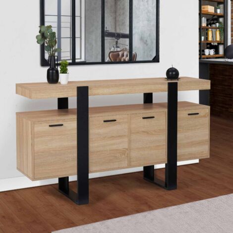 PHOENIX XXL Aparador de 4 puertas en madera y negro 160 cm