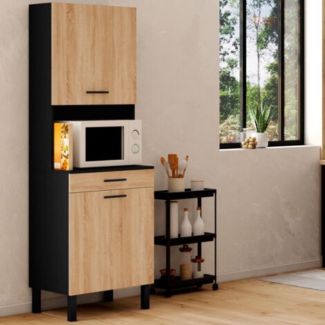 CINA aparador de cocina 60 CM 2 puertas + cajón negro y haya mirada