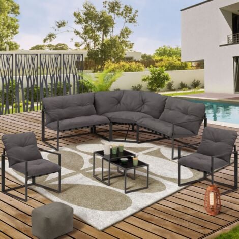 Conjunto de muebles bajos de jardín NAIROBI, 8 plazas, rinconera de acero gris antracita
