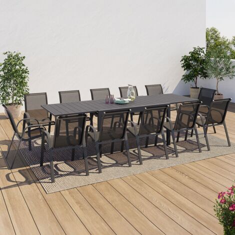 Conjunto de muebles de jardín POLY mesa extensible 135-270 CM y 12 sillas gris oscuro