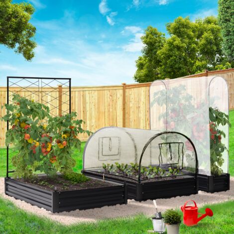 Kit completo de 3 cubetas metálicas modulares para huerto e invernadero de tomates + enrejado + cubierta