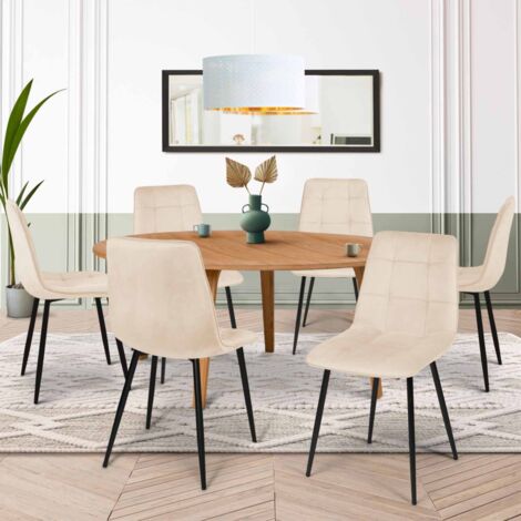 Lote de 6 sillas de comedor de terciopelo beige MILA
