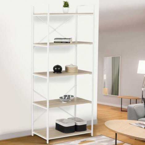 DETROIT Estantería de 5 niveles 170cm diseño industrial madera y metal blanco