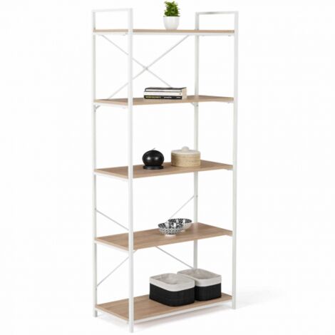 DETROIT Estantería de 5 niveles 170cm diseño industrial madera y metal blanco