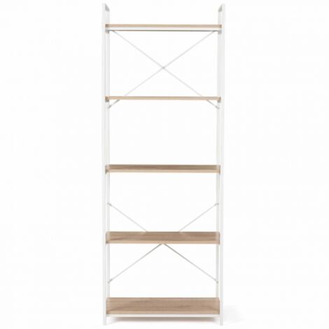 DETROIT Estantería de 5 niveles 170cm diseño industrial madera y metal blanco