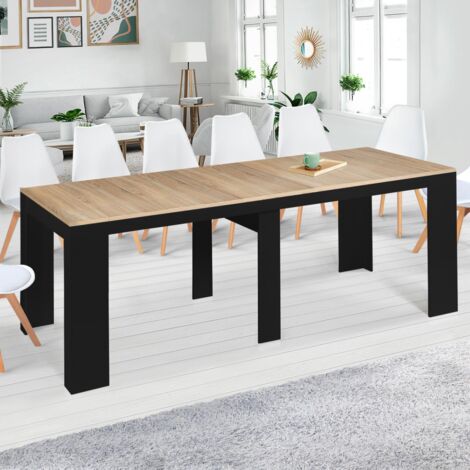 Consola extensible ORLANDO, 14 plazas, 300 cm, madera negra y chapado de haya